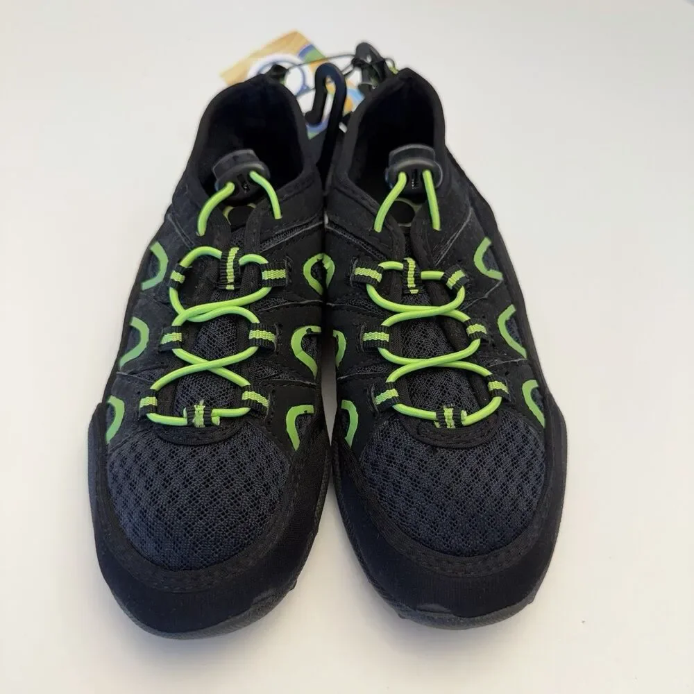 OP Boys Aqua Sock Water Shoes Black Neon Green Size M 13/1 Beach Pool
